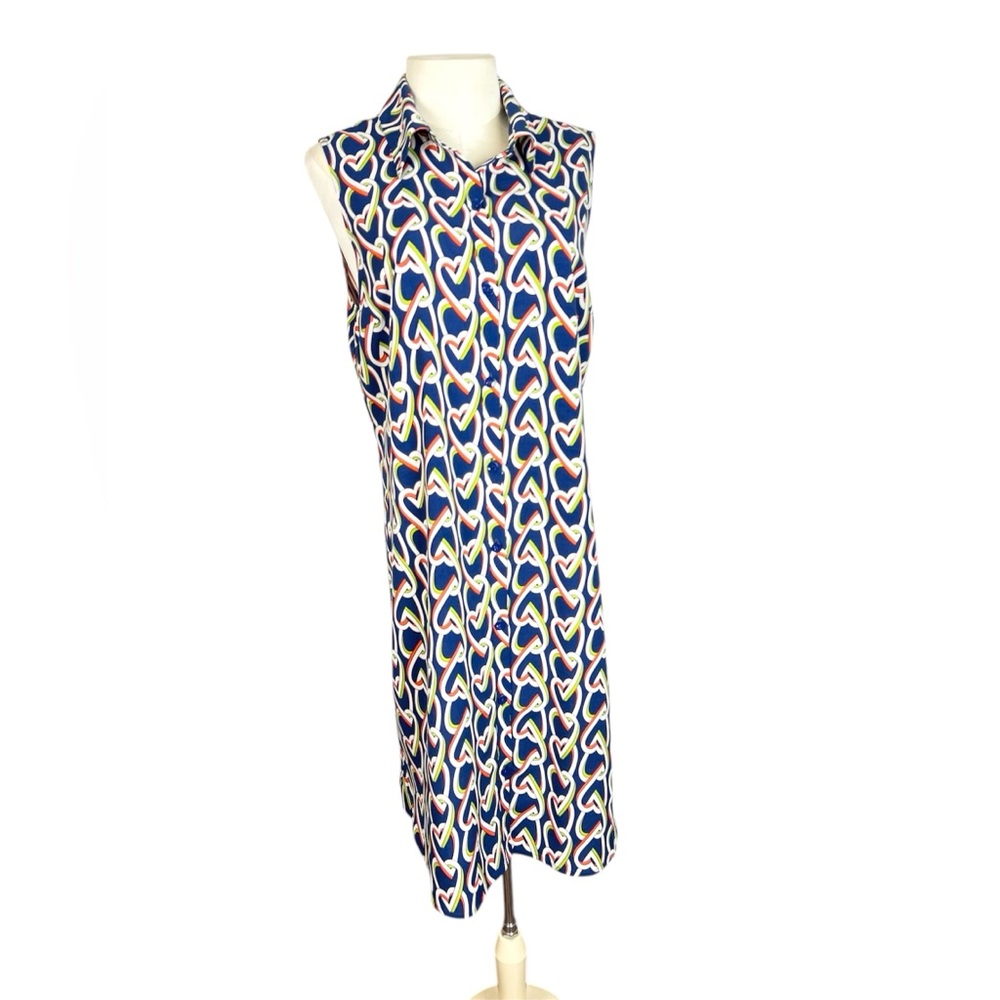 Cabi Dress Armour Hearts Interlocking Blue Button Front Collar size Medium